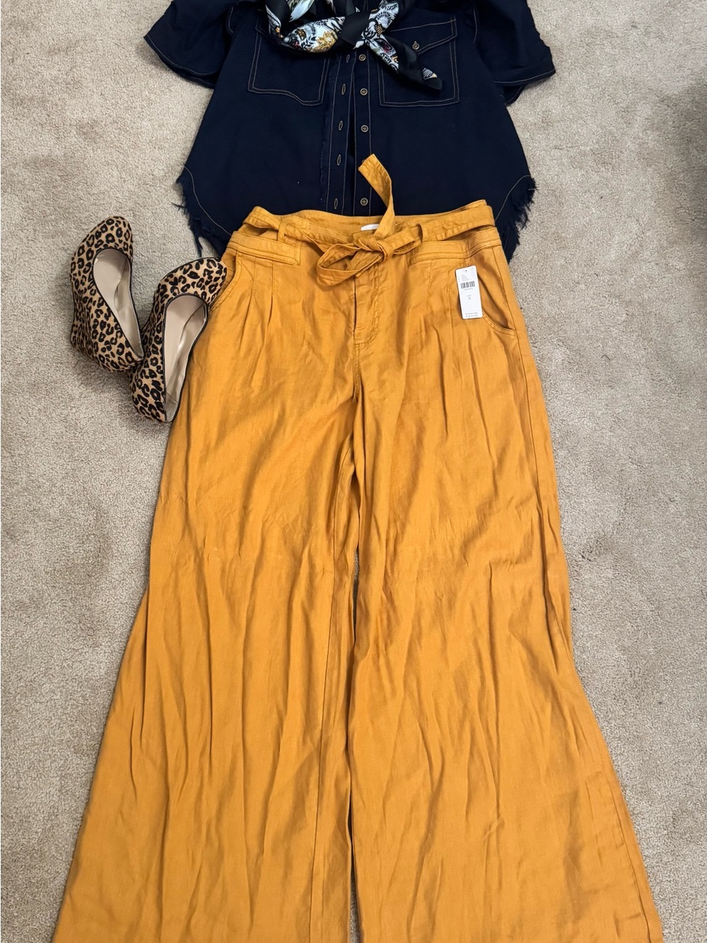 NWT Anthropologie Wide Leg Linen Blend Paperbag Pants Size 8 Ochre - Picture 3 of 9